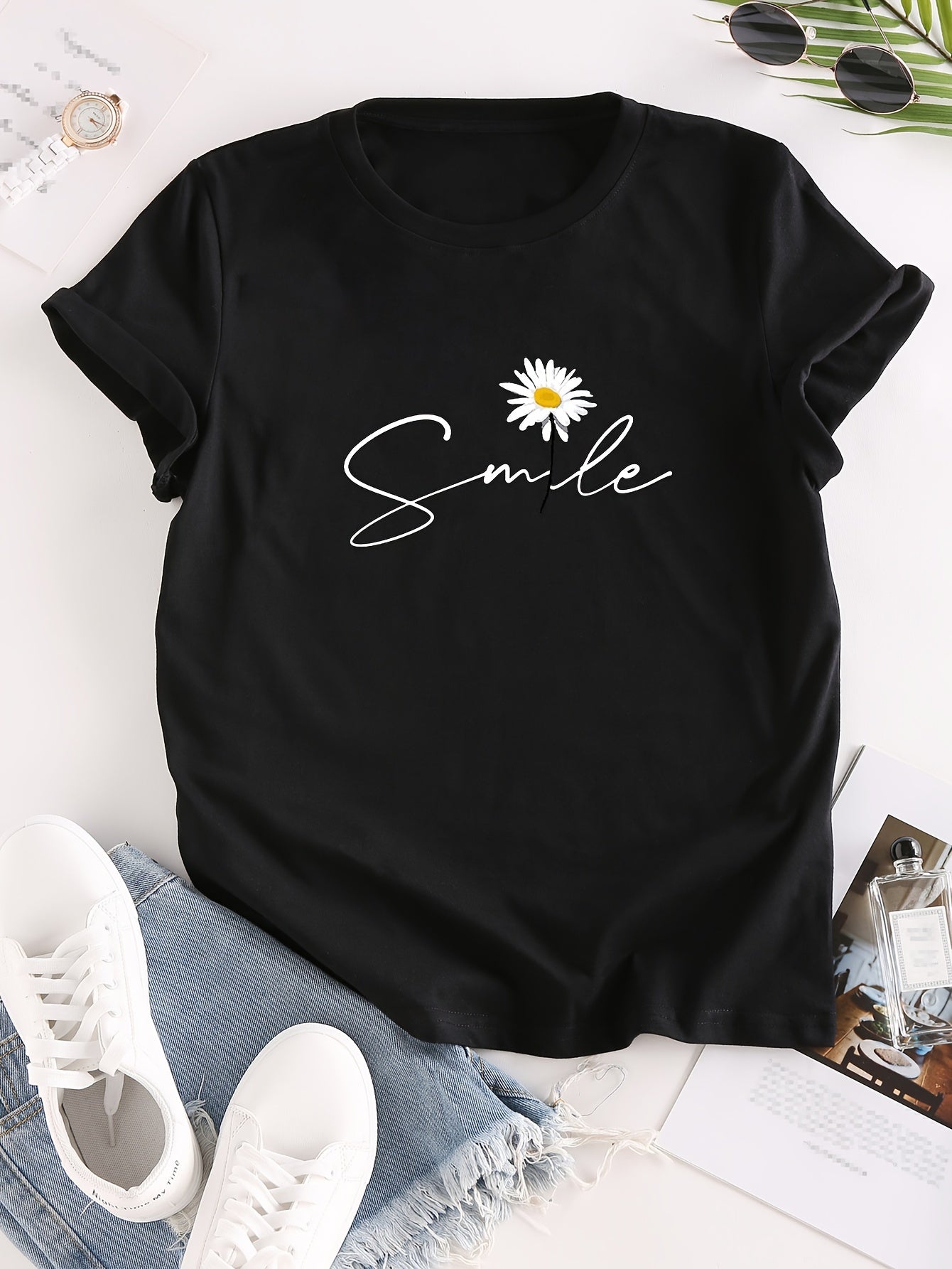 Women’s Floral & Letter Print Crew-Neck T-Shirt