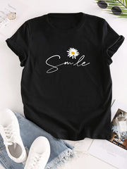 Women’s Floral & Letter Print Crew-Neck T-Shirt