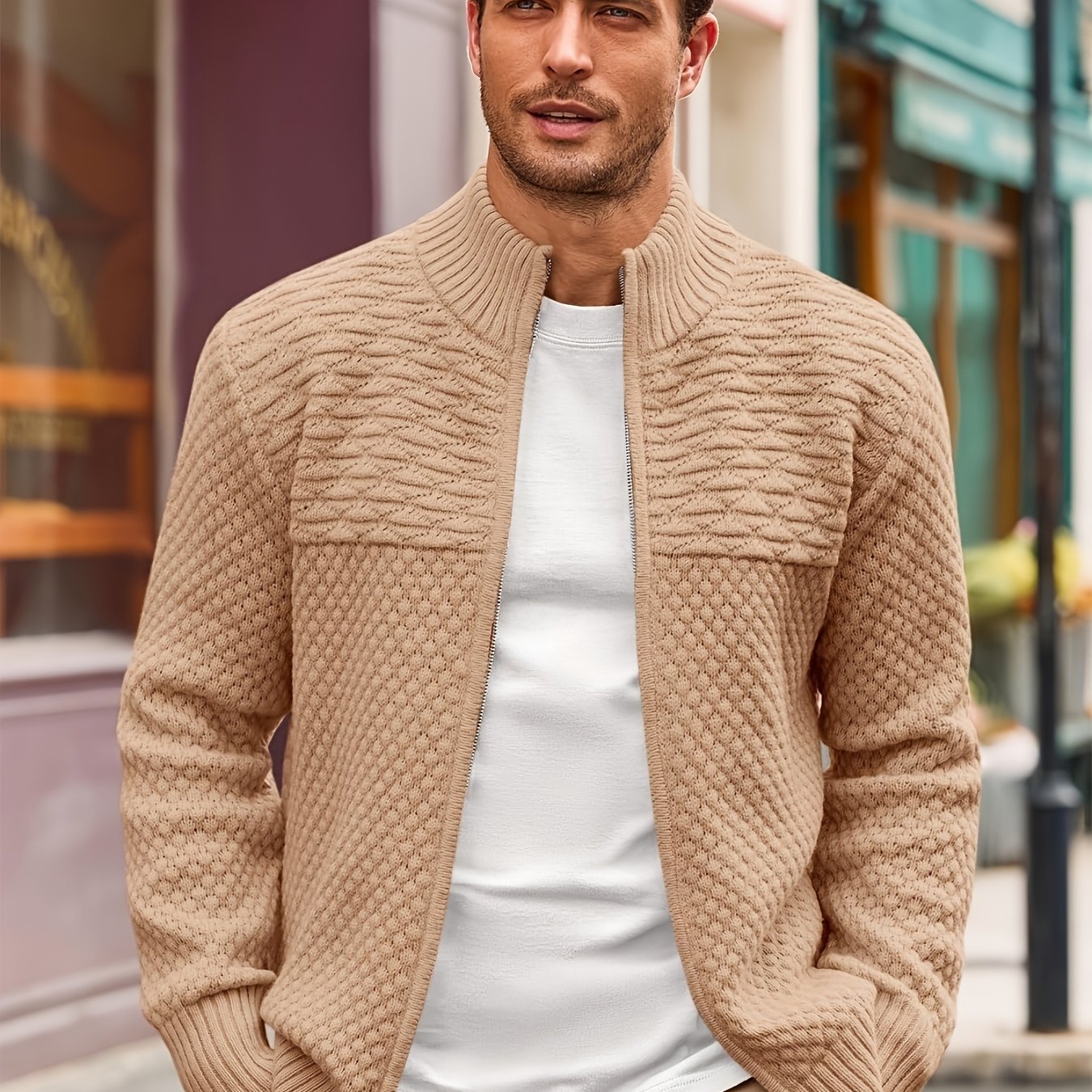 Zip Stand Knit Cardigan