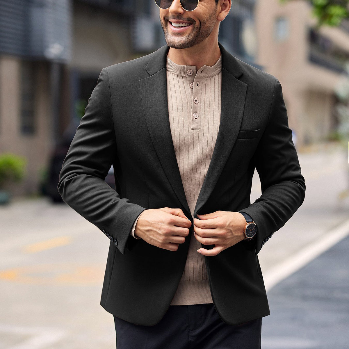 Men’s One-Button Lightweight Knit Blazer