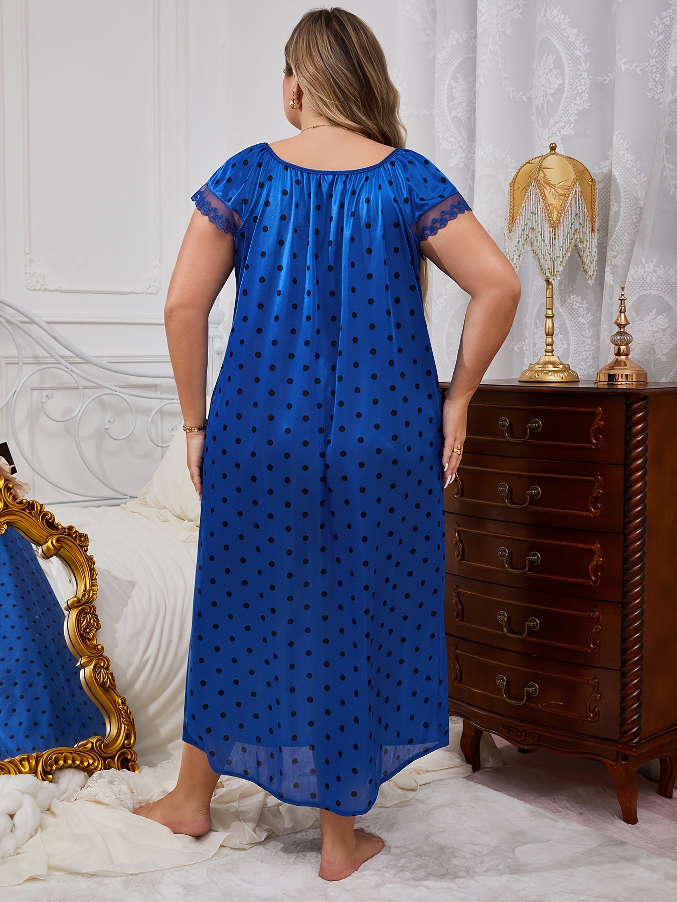 Plus Size Polka Dot Satin Night Dress