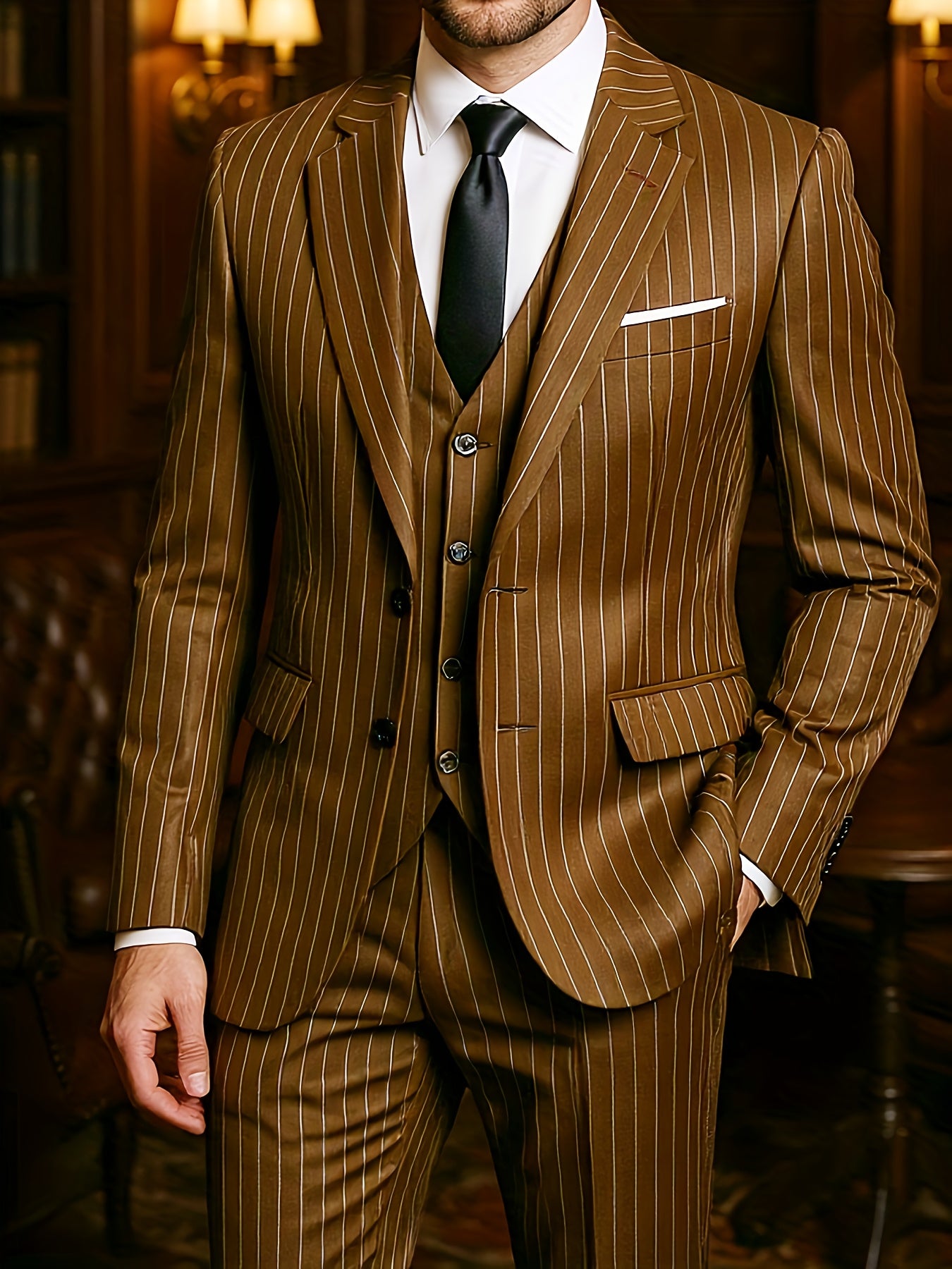 Men’s Three-Piece Vertical Stripe Suit Set