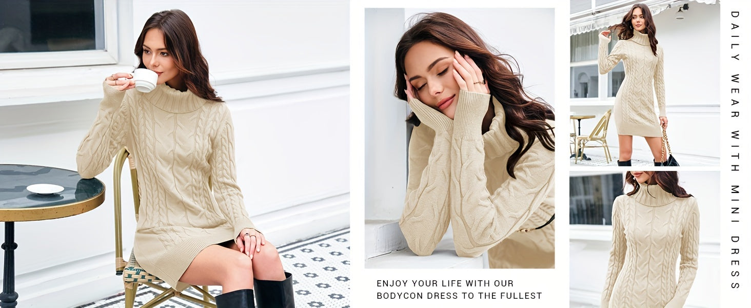 Fitted Turtleneck Knit Dress