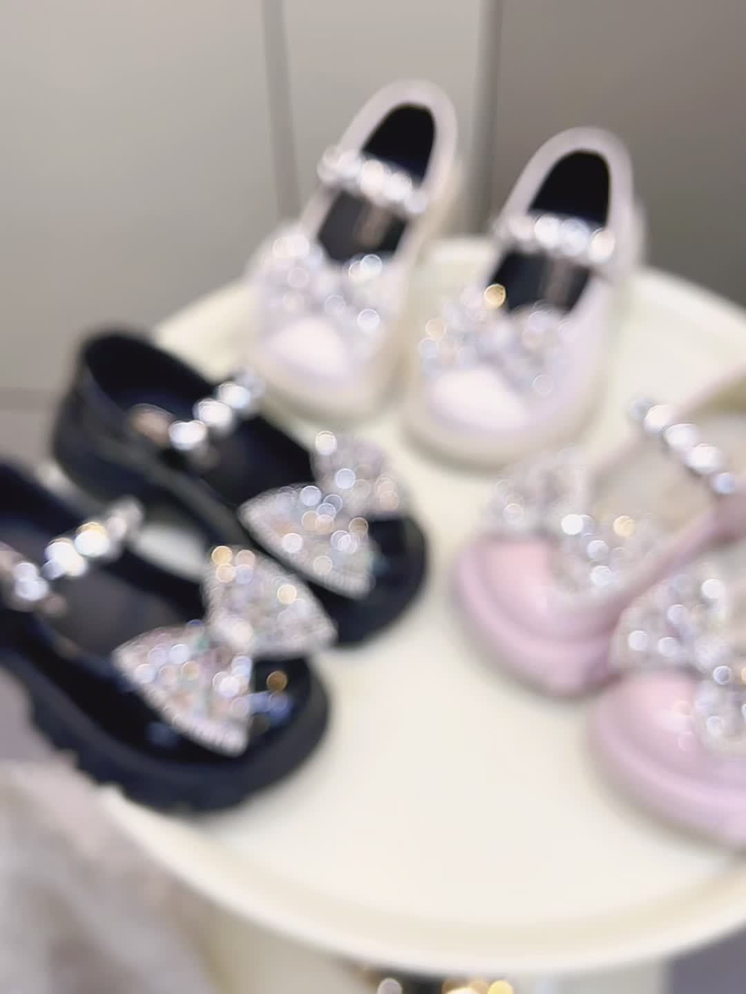 Girls Rhinestone Bow Flat Shoes