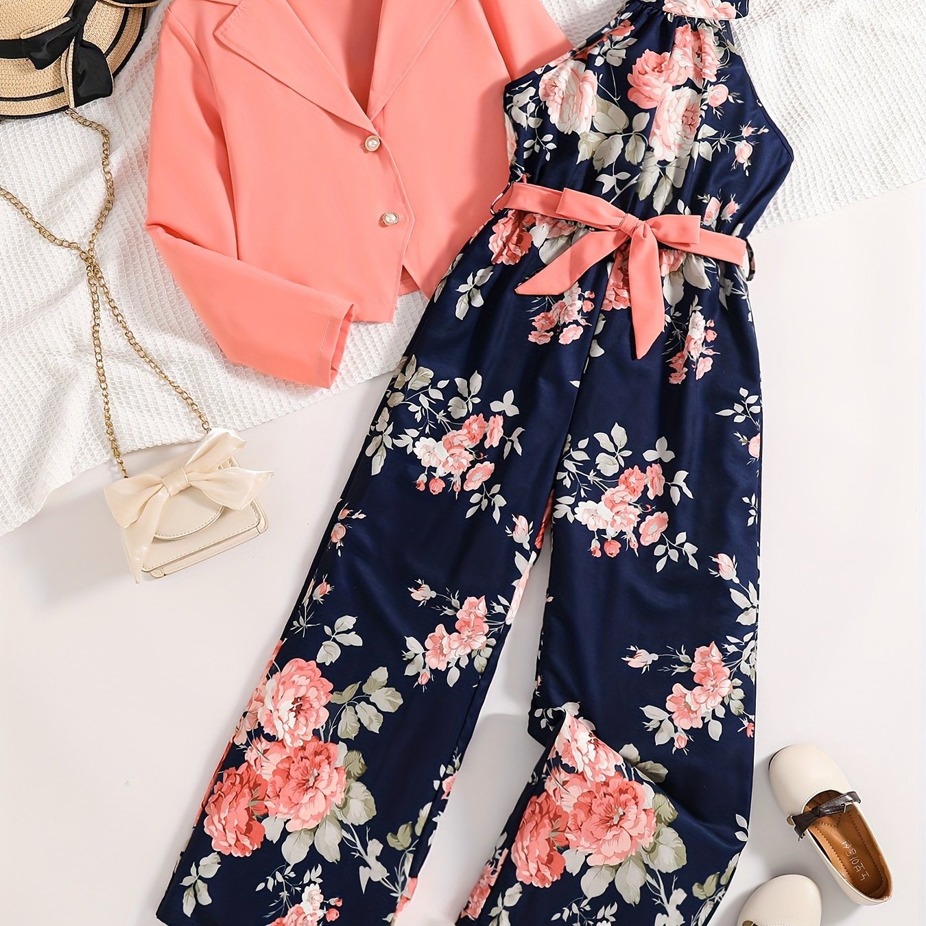 Girls Floral Jumpsuit Outfit Set