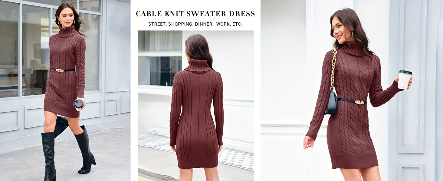 Fitted Turtleneck Knit Dress