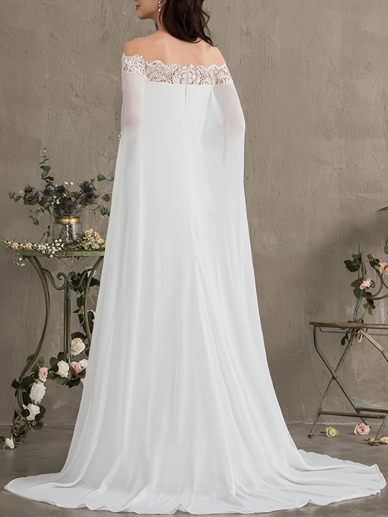 Off Shoulder Lace Cape Wedding Dress