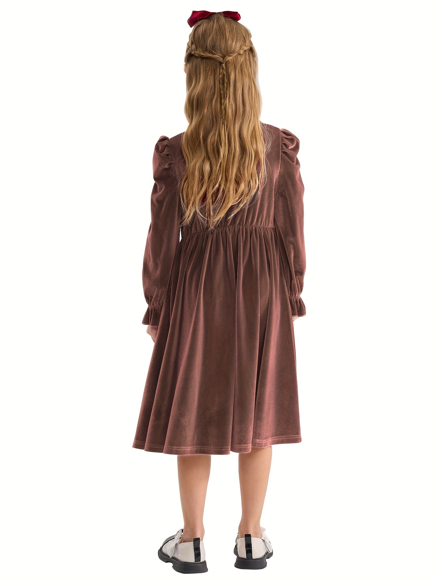 Vintage Velvet Pleated Party Dress for Girls