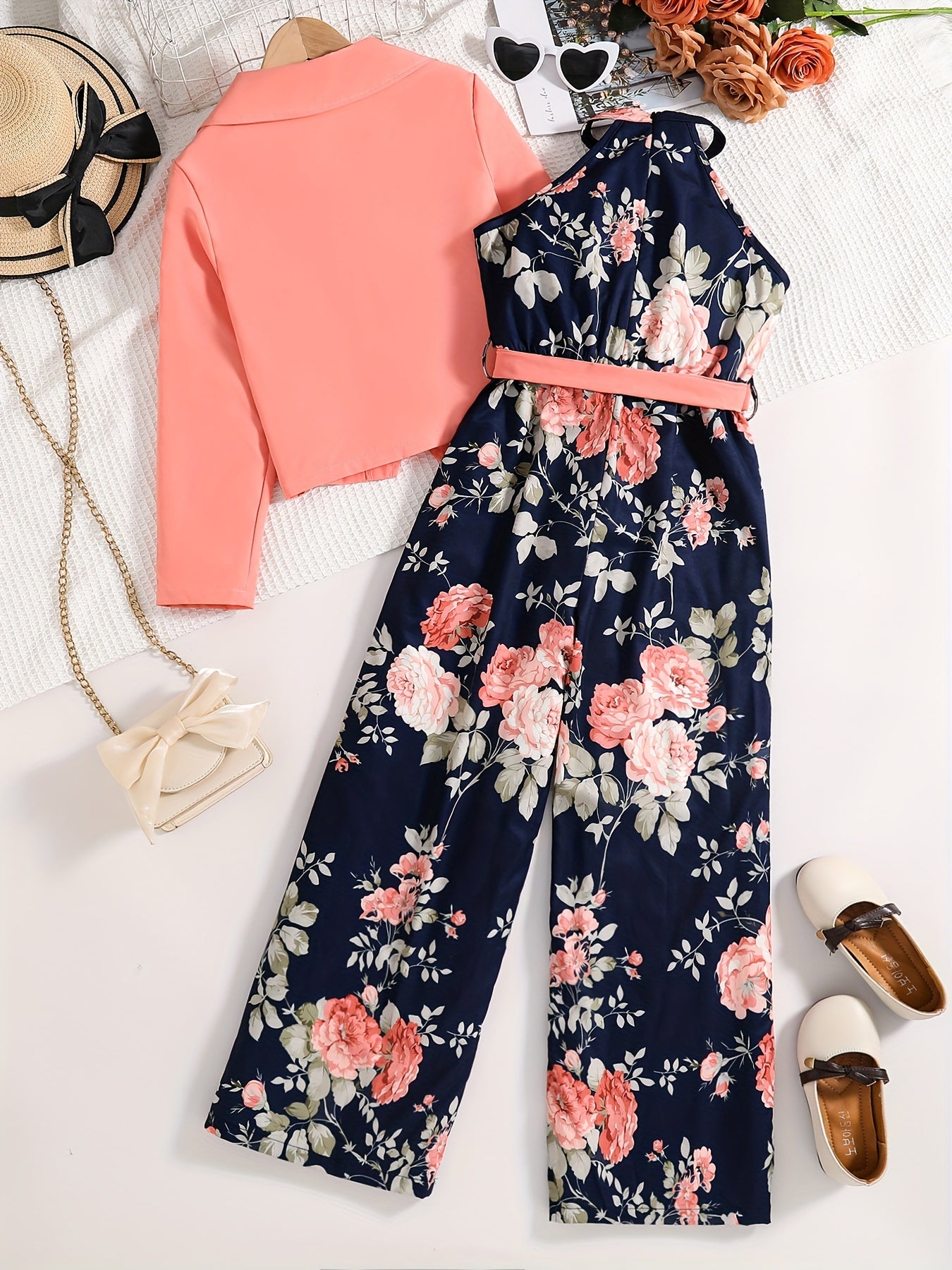 Girls Floral Jumpsuit Outfit Set
