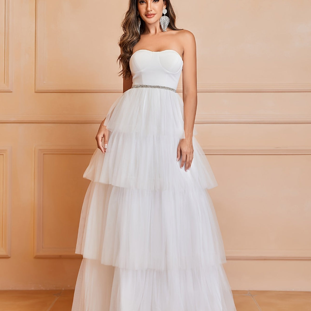 Sweetheart Tiered Backless Wedding Gown