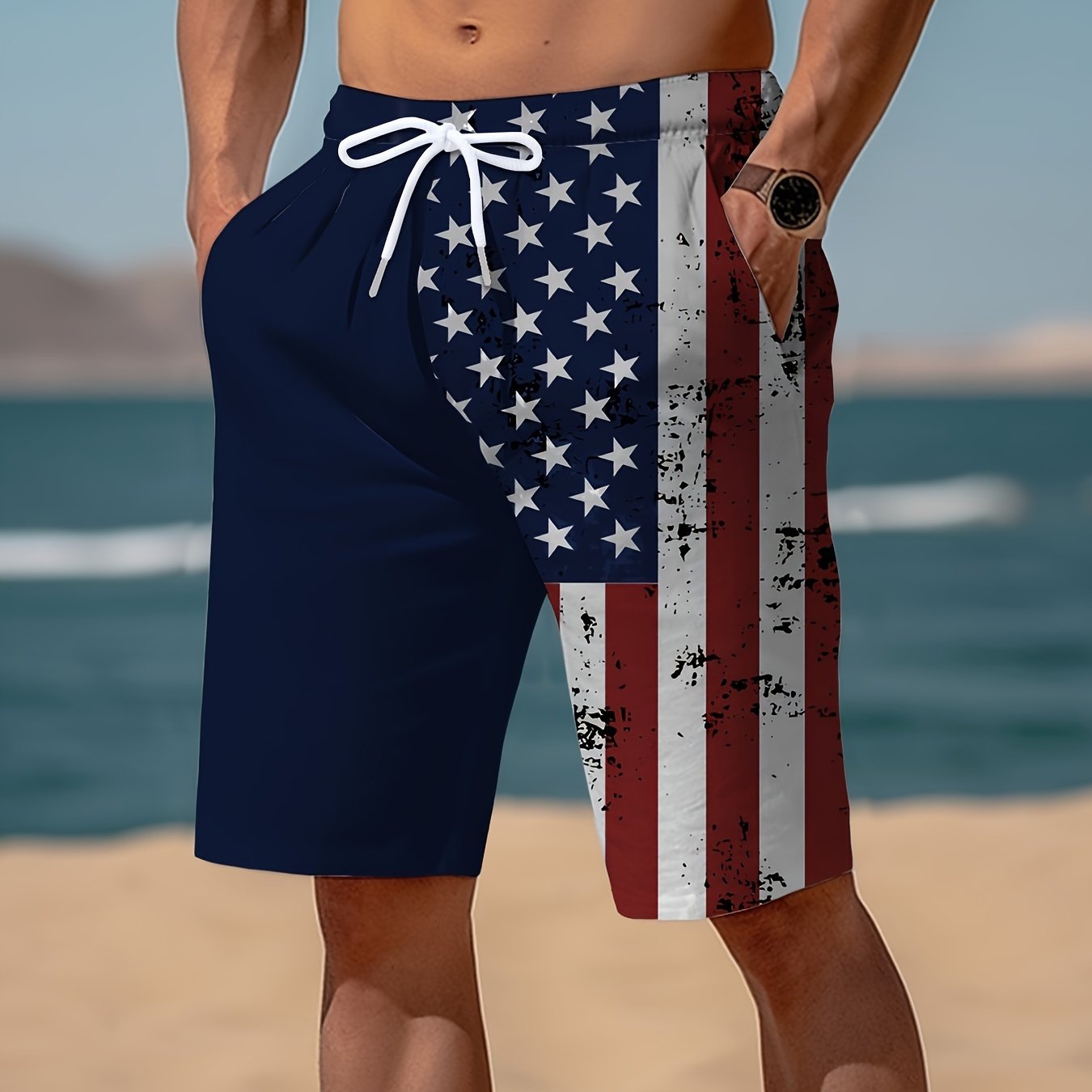 Men’s American Flag Contrast Print Shorts