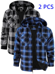 Men’s Heavyweight Plaid Hooded Winter Jacket – 2-Piece Set