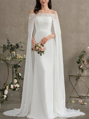 Off Shoulder Lace Cape Wedding Dress