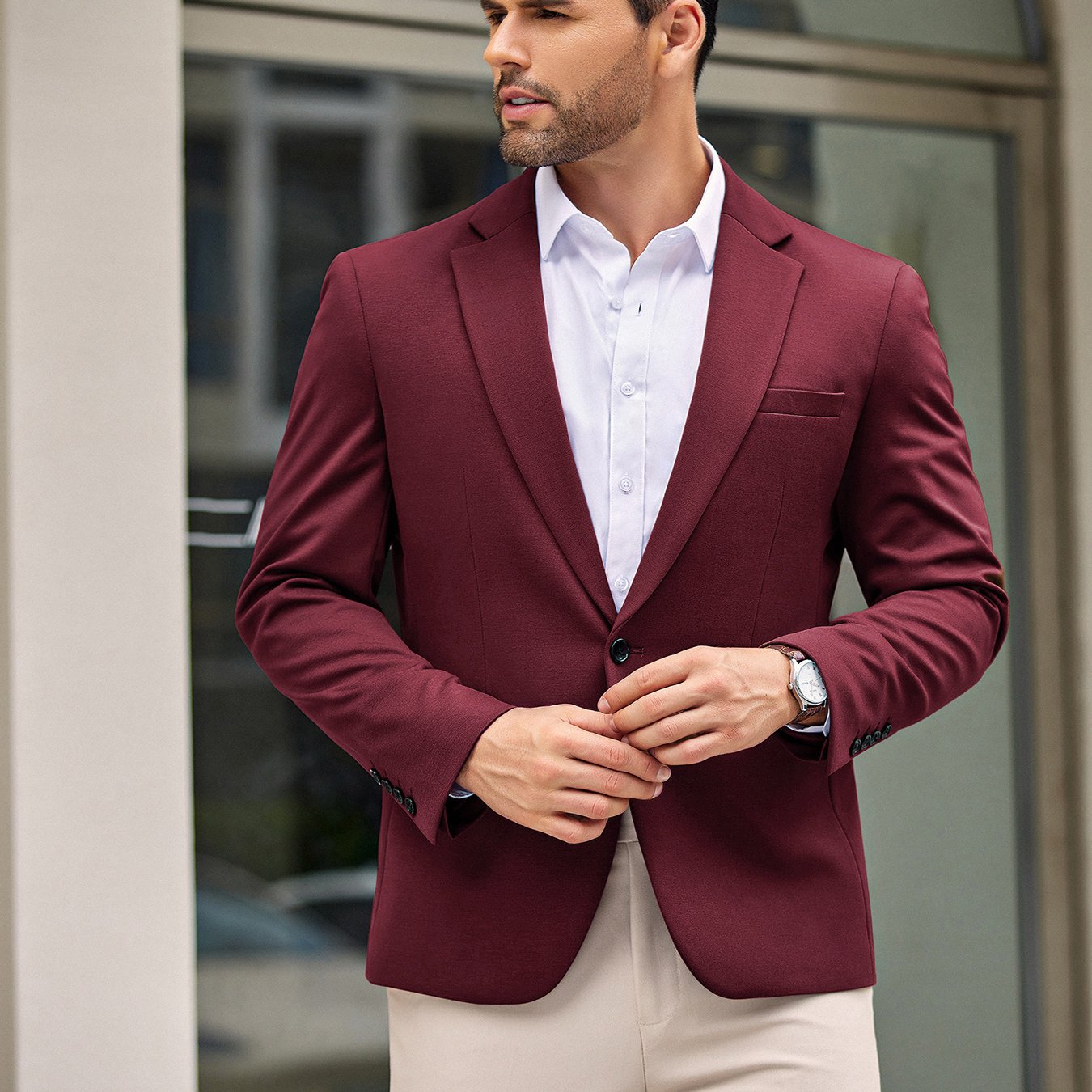 Men’s One-Button Lightweight Knit Blazer