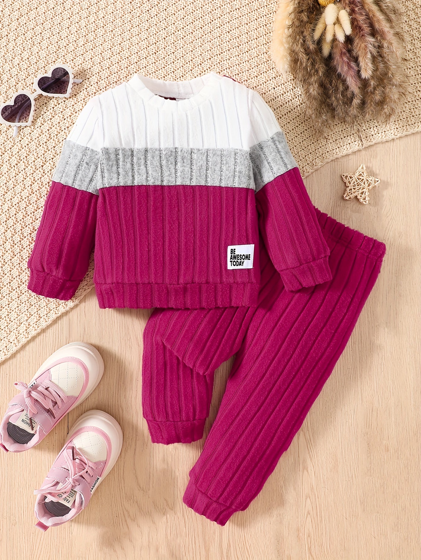 Baby Girl Color-Block Knit Two-Piece Winter Set