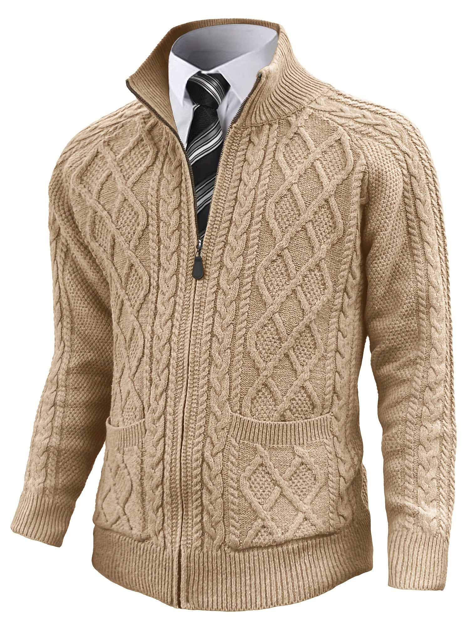 Men’s Cable-Knit Full Zip Cardigan Sweater