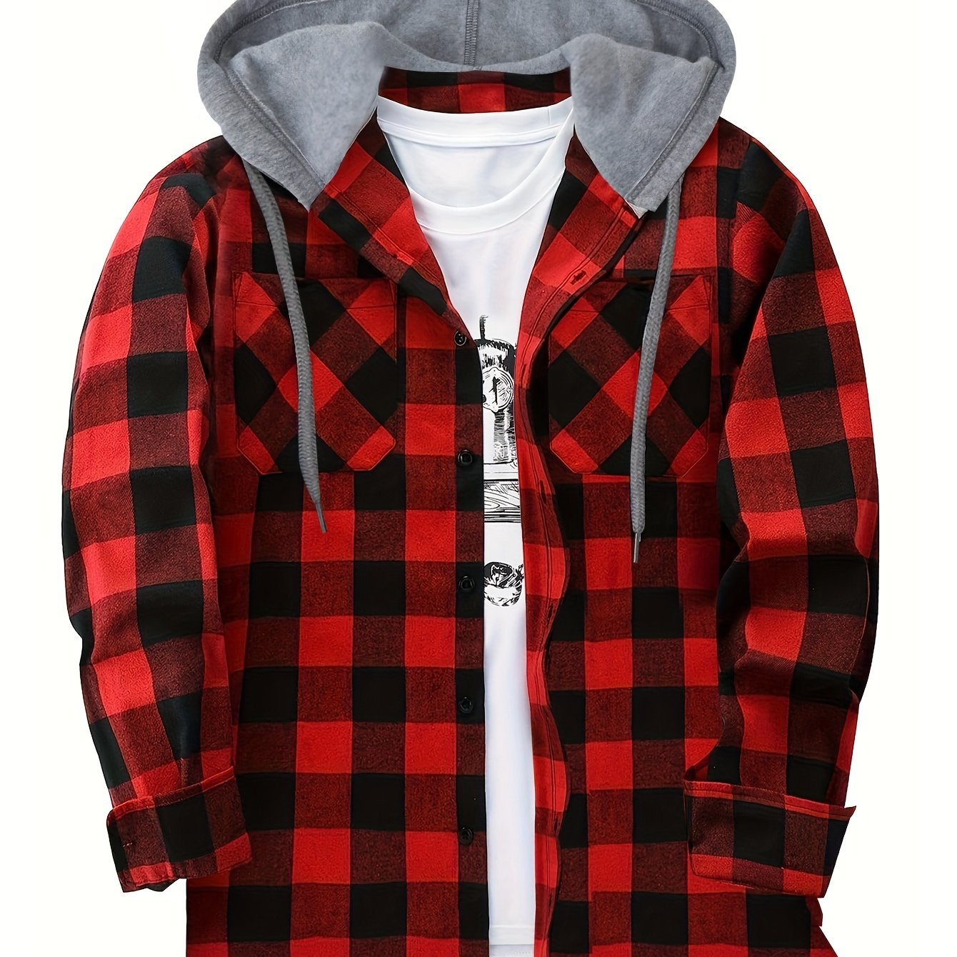 Hooded Plaid Shirt Jacket