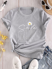 Women’s Floral & Letter Print Crew-Neck T-Shirt