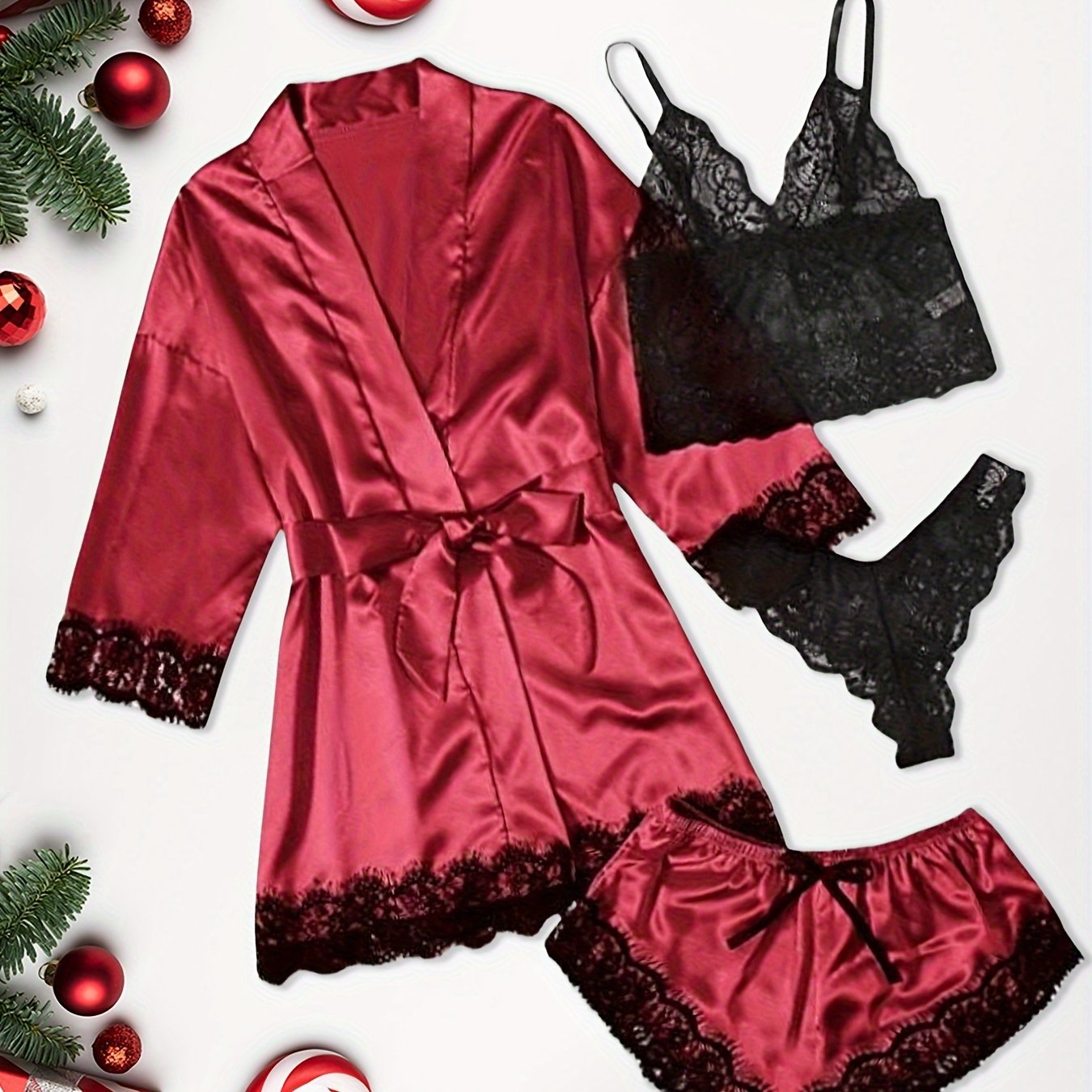 Plus Size Lace Suspender Nightwear Set