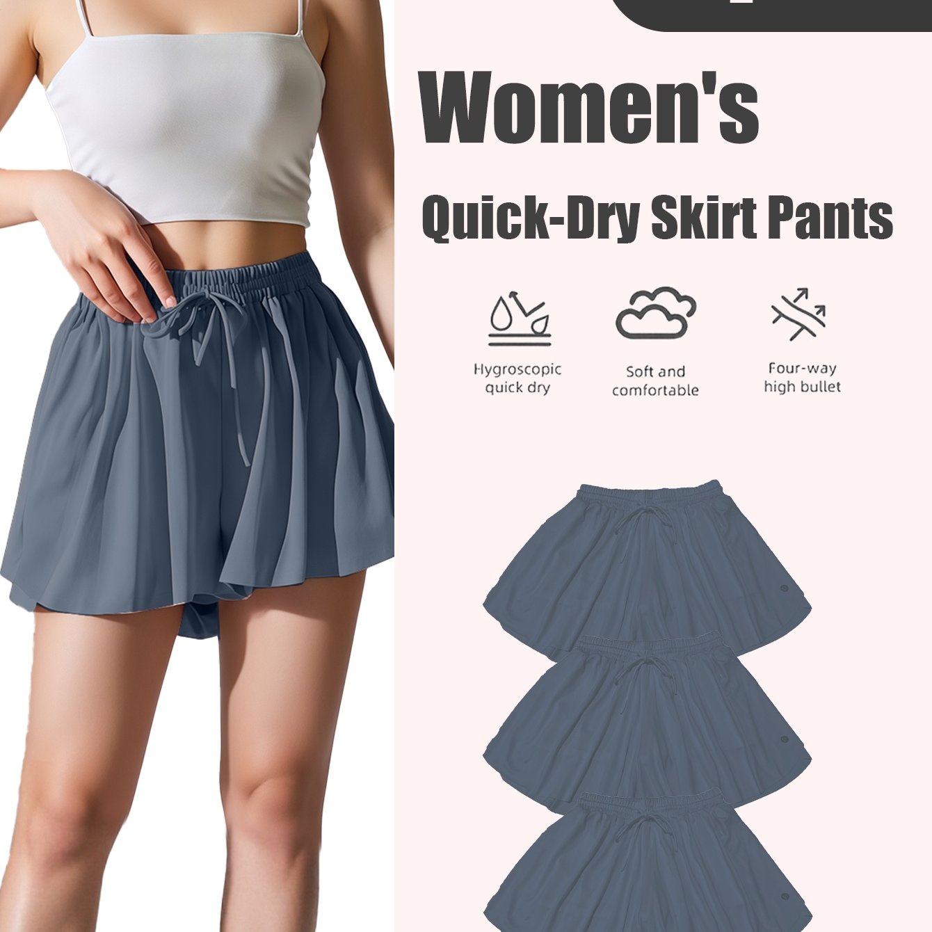 Women's Quick-Dry Pleated Sports Skirt Set (3pcs)