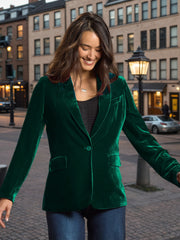 Women’s Elegant Golden Velvet Single-Button Blazer