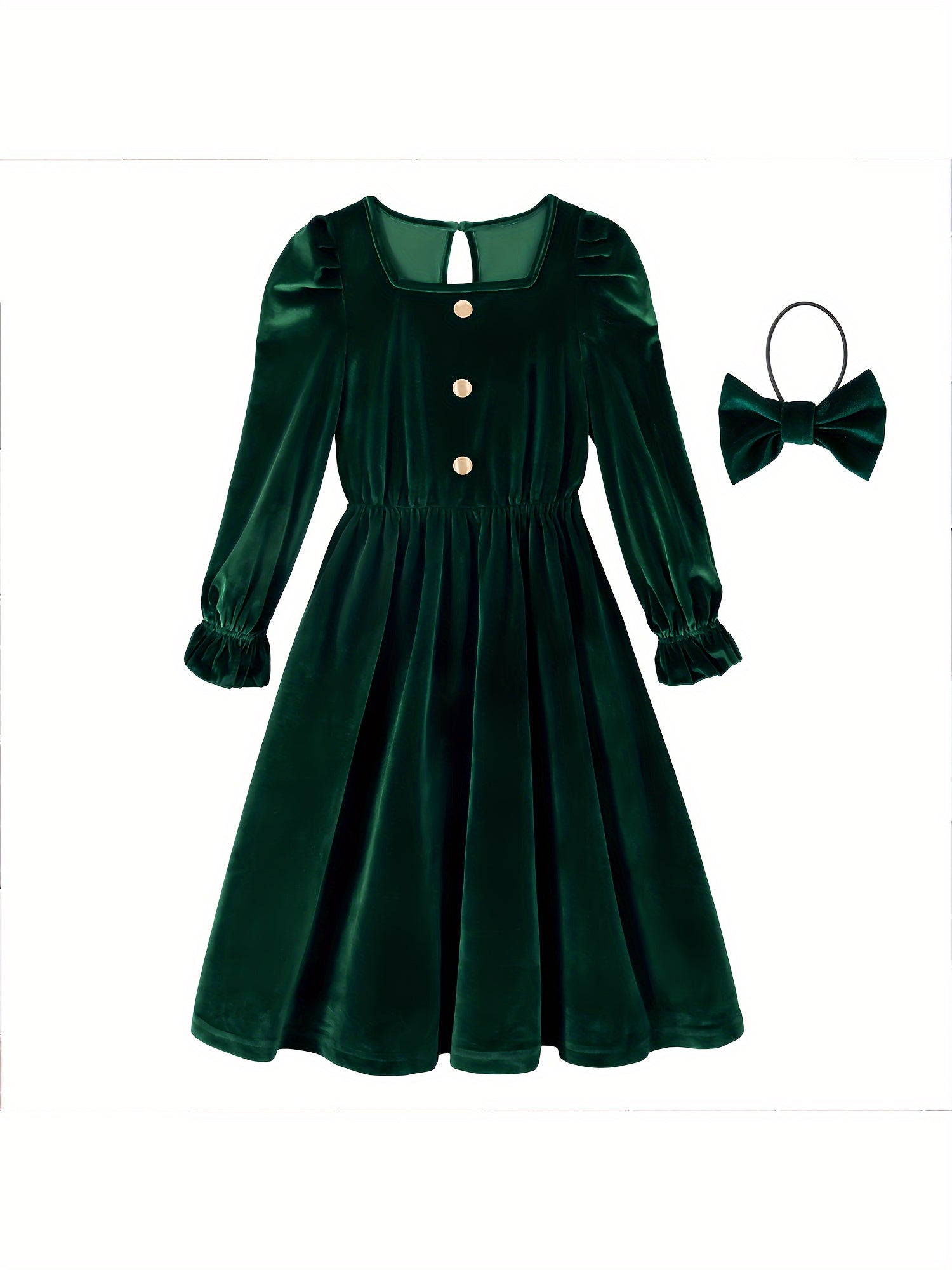 Vintage Velvet Pleated Party Dress for Girls