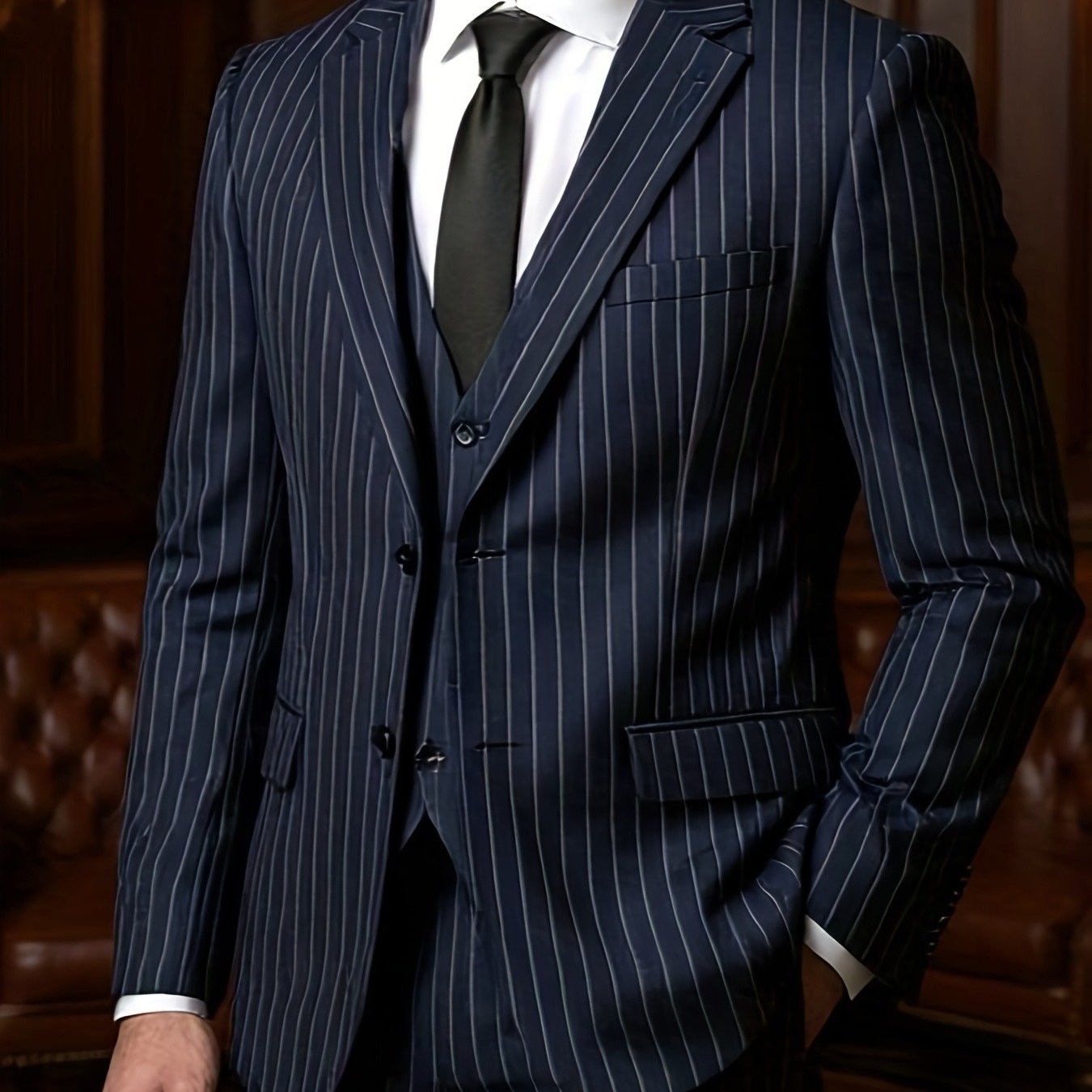 Men’s Three-Piece Vertical Stripe Suit Set
