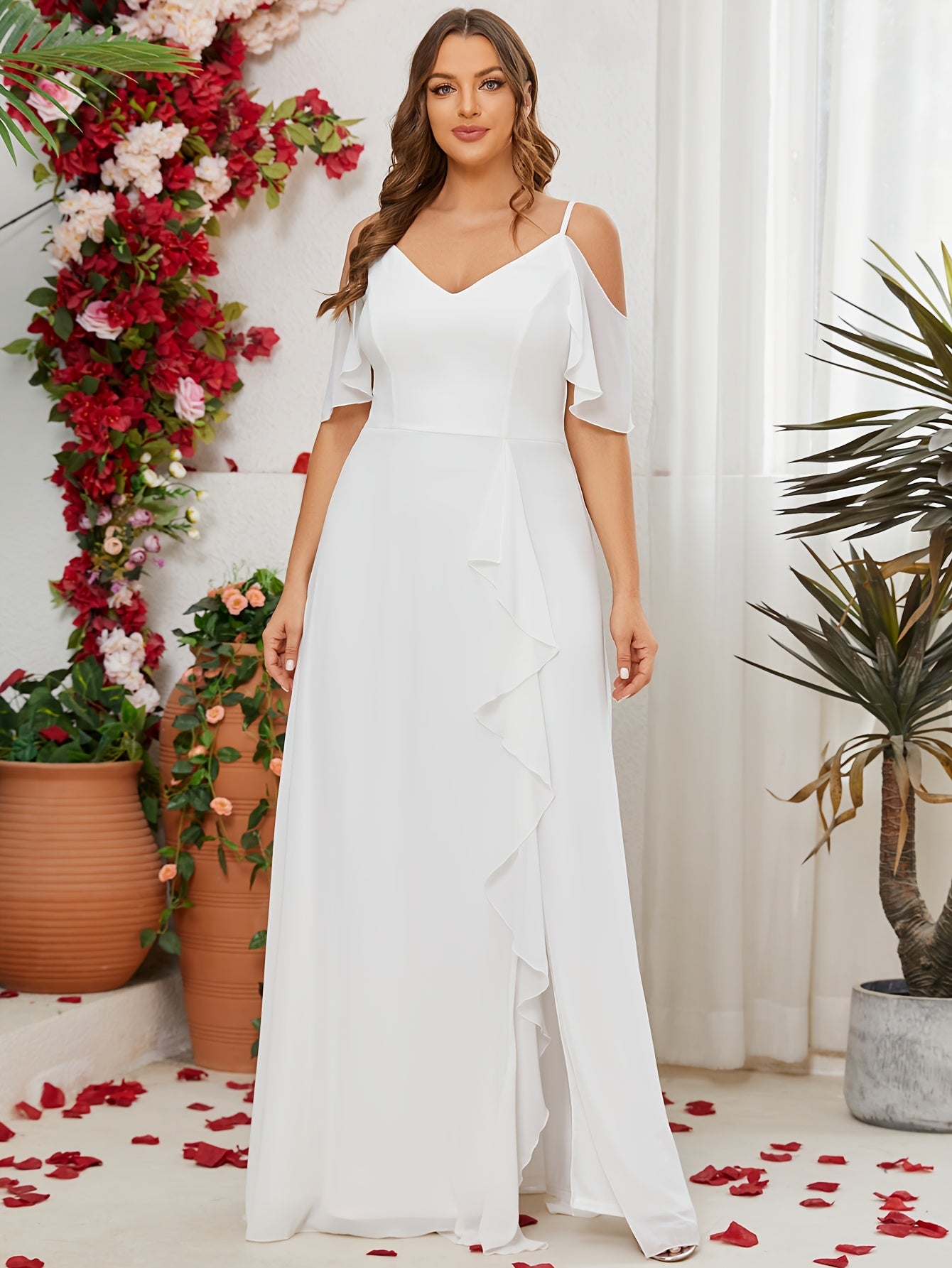 Plus Size Ruffle Chiffon Gown