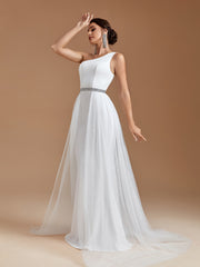 One Shoulder Cape Wedding Gown