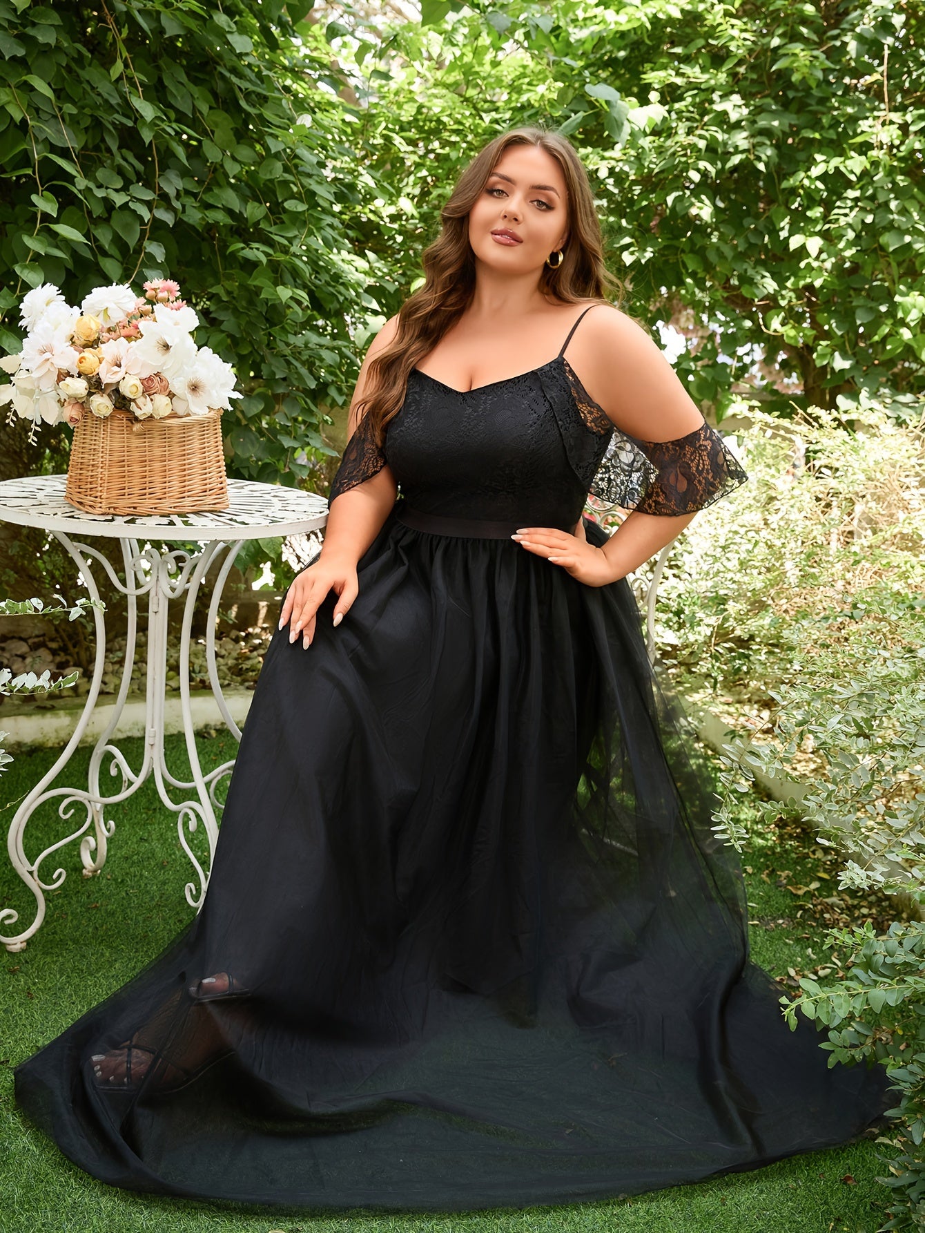 Plus Size Cold Shoulder Lace Wedding Dress