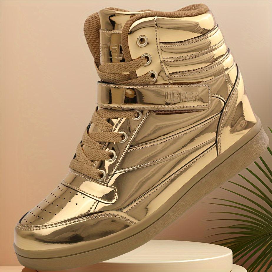 Women’s Retro High-Top Sneakers with Hidden Wedge Heel