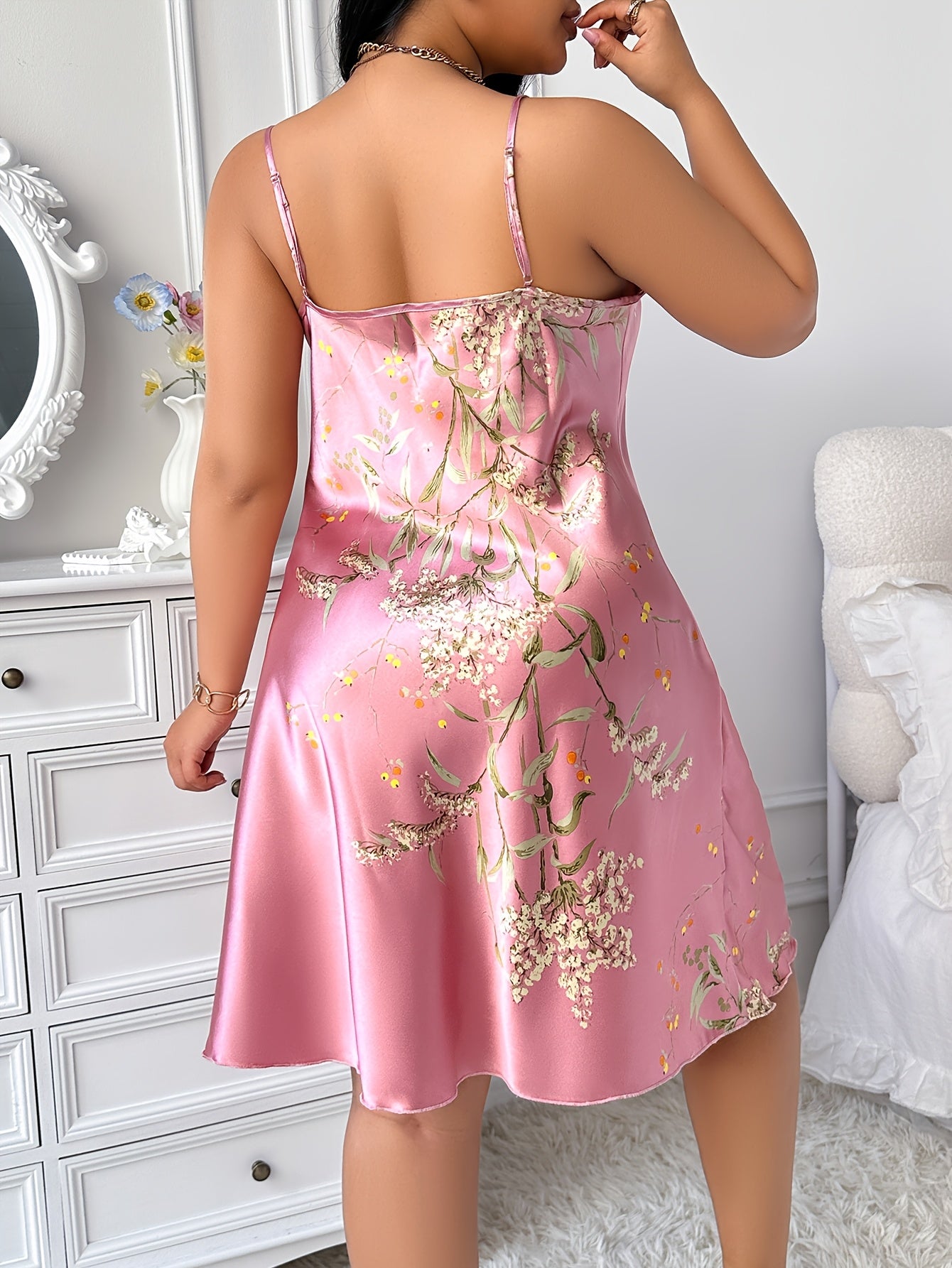 Plus Size Floral Satin Slip Nightgown