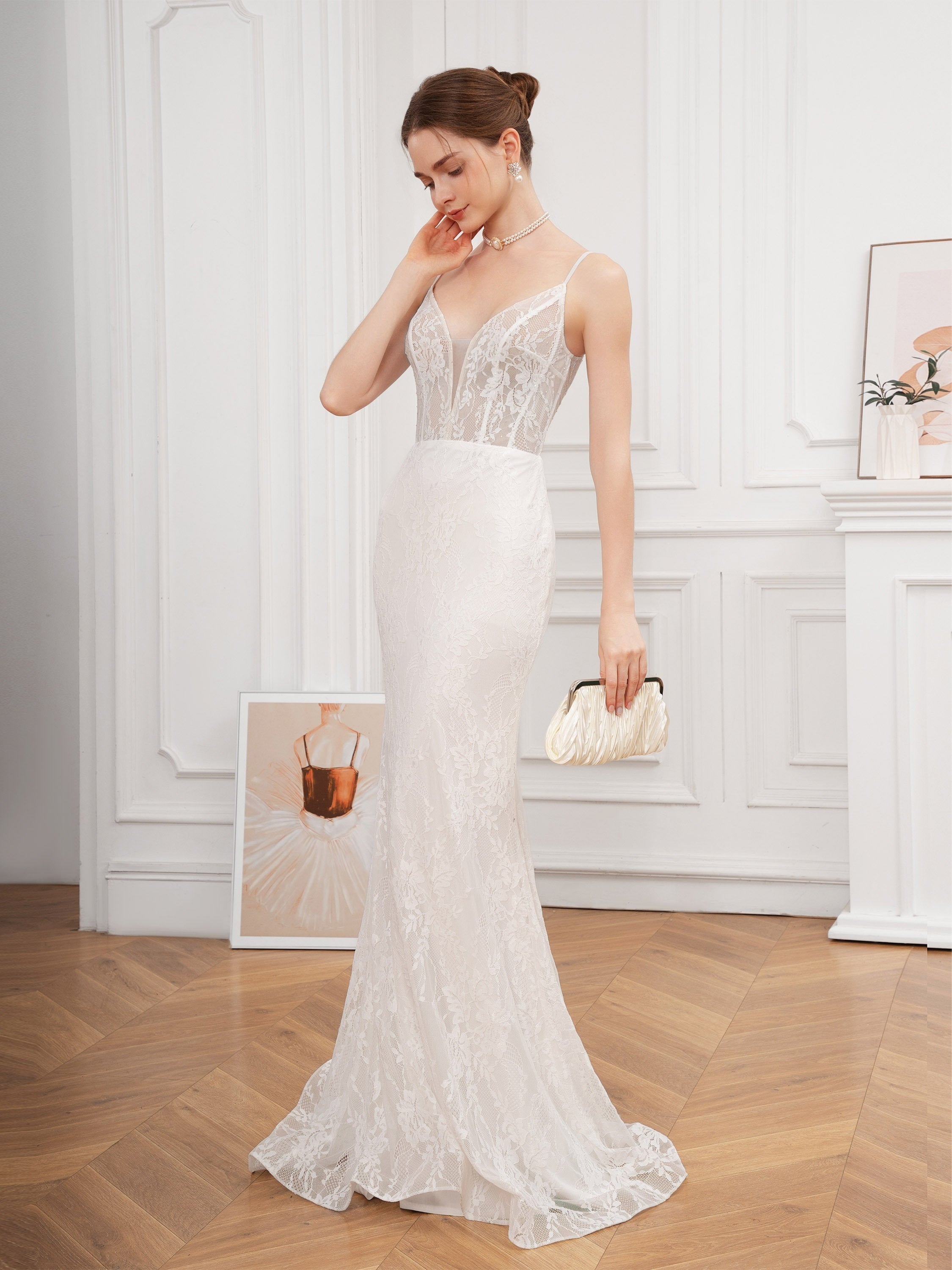 Floral Lace Cross-Back Mermaid Wedding Dress