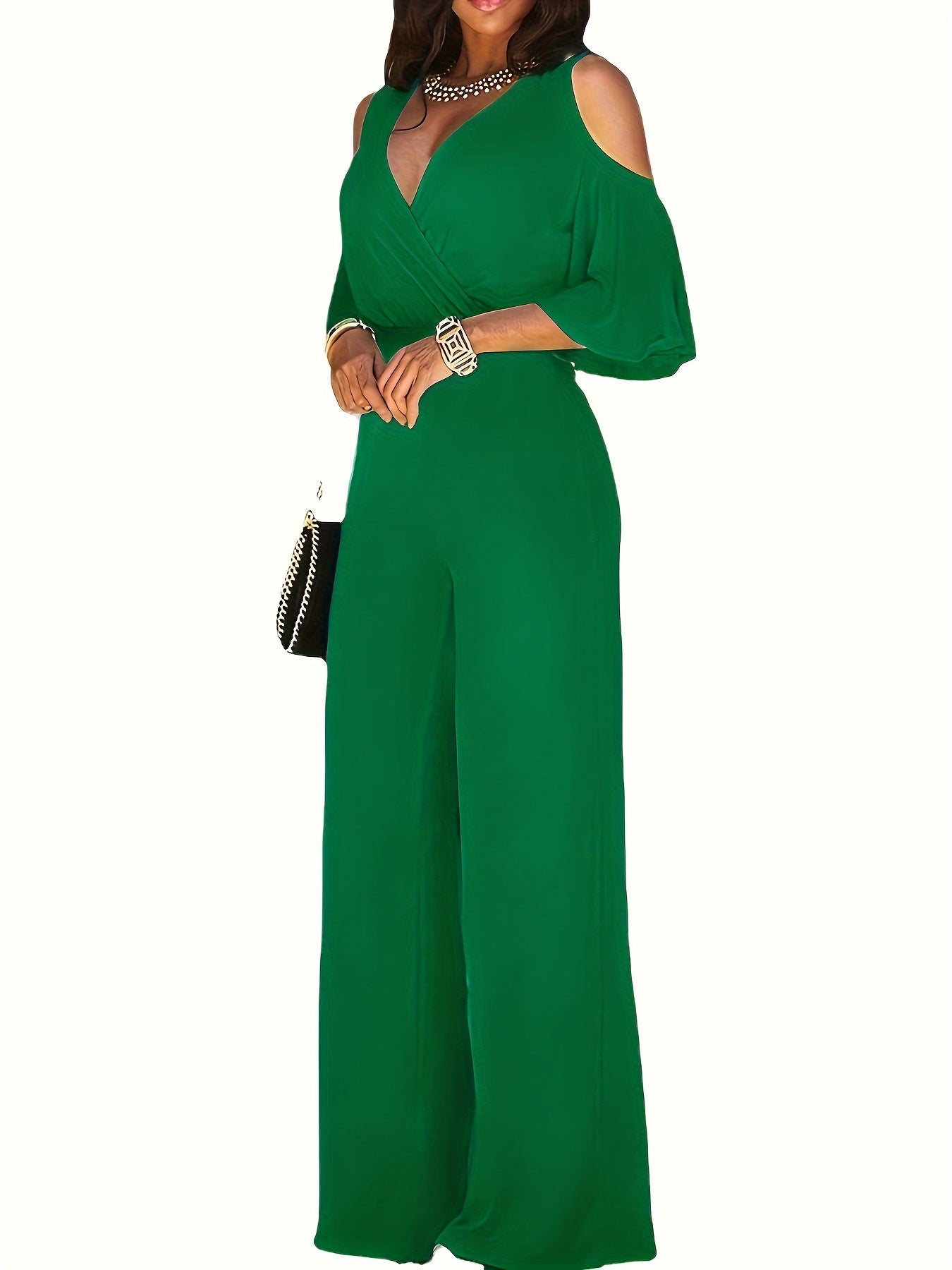 Women Cold Shoulder V-Neck Jumpsuit