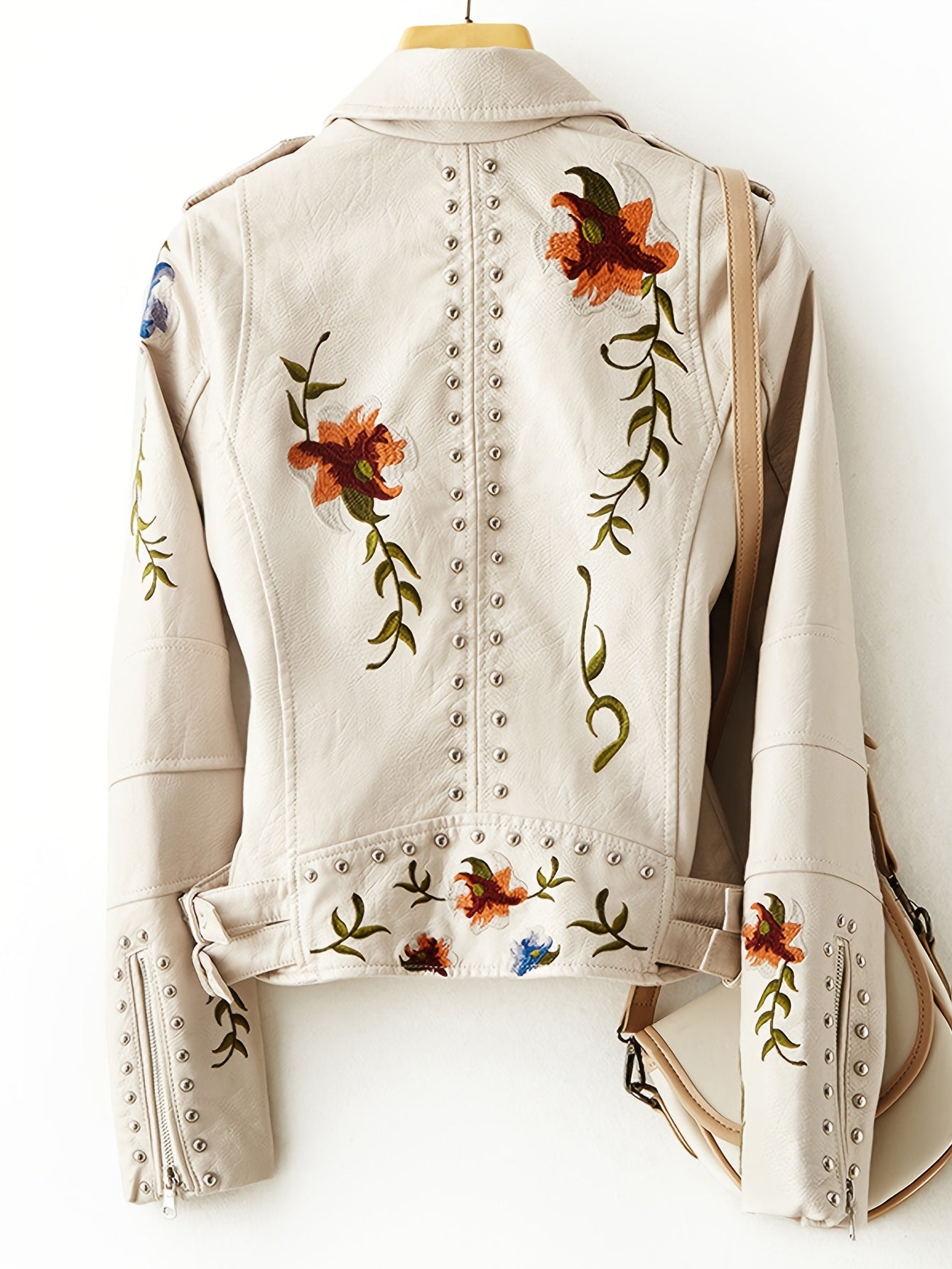 Women’s Studded Floral Moto Biker Jacket