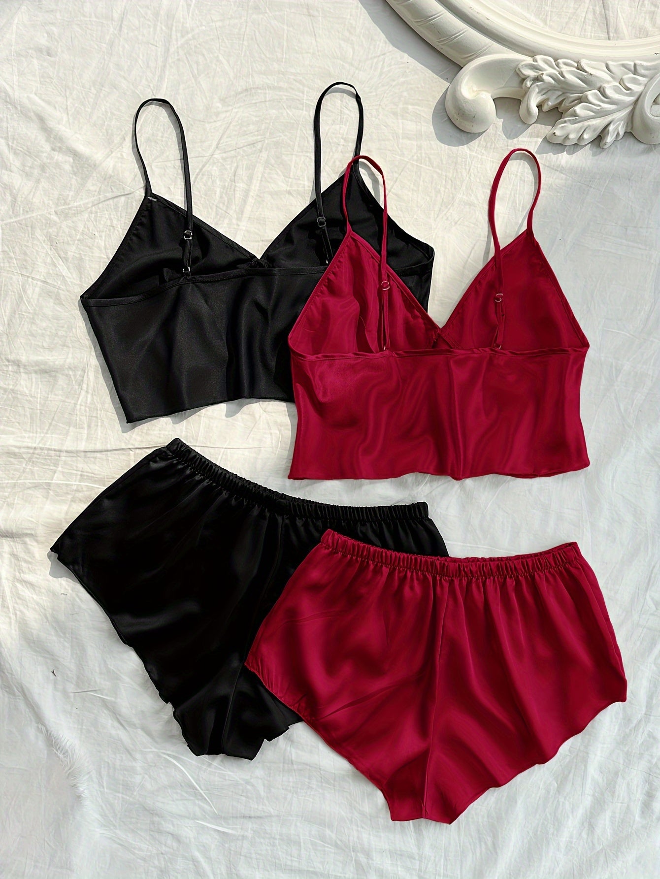 Women Satin Cami Pajama Shorts Set