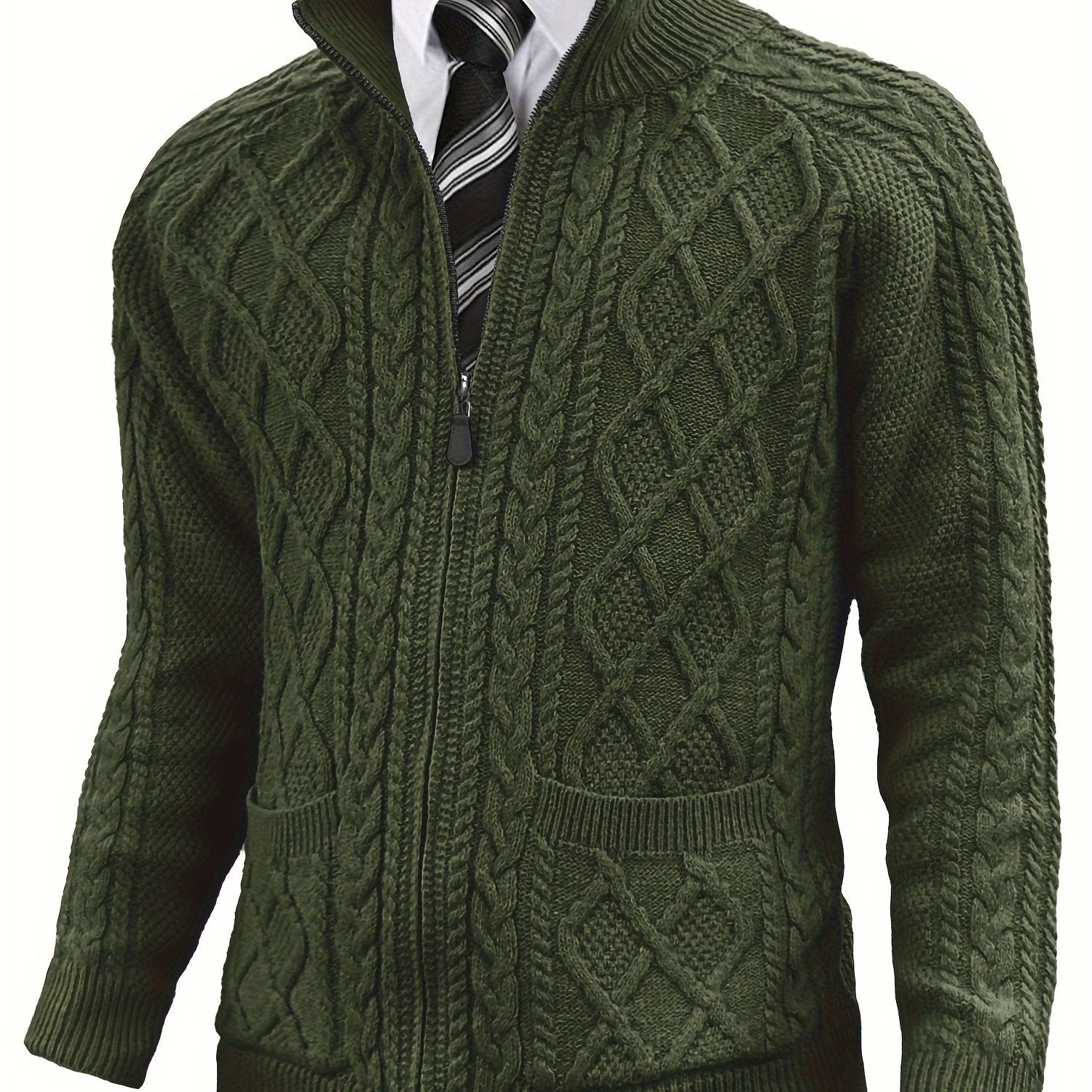 Men’s Cable-Knit Full Zip Cardigan Sweater
