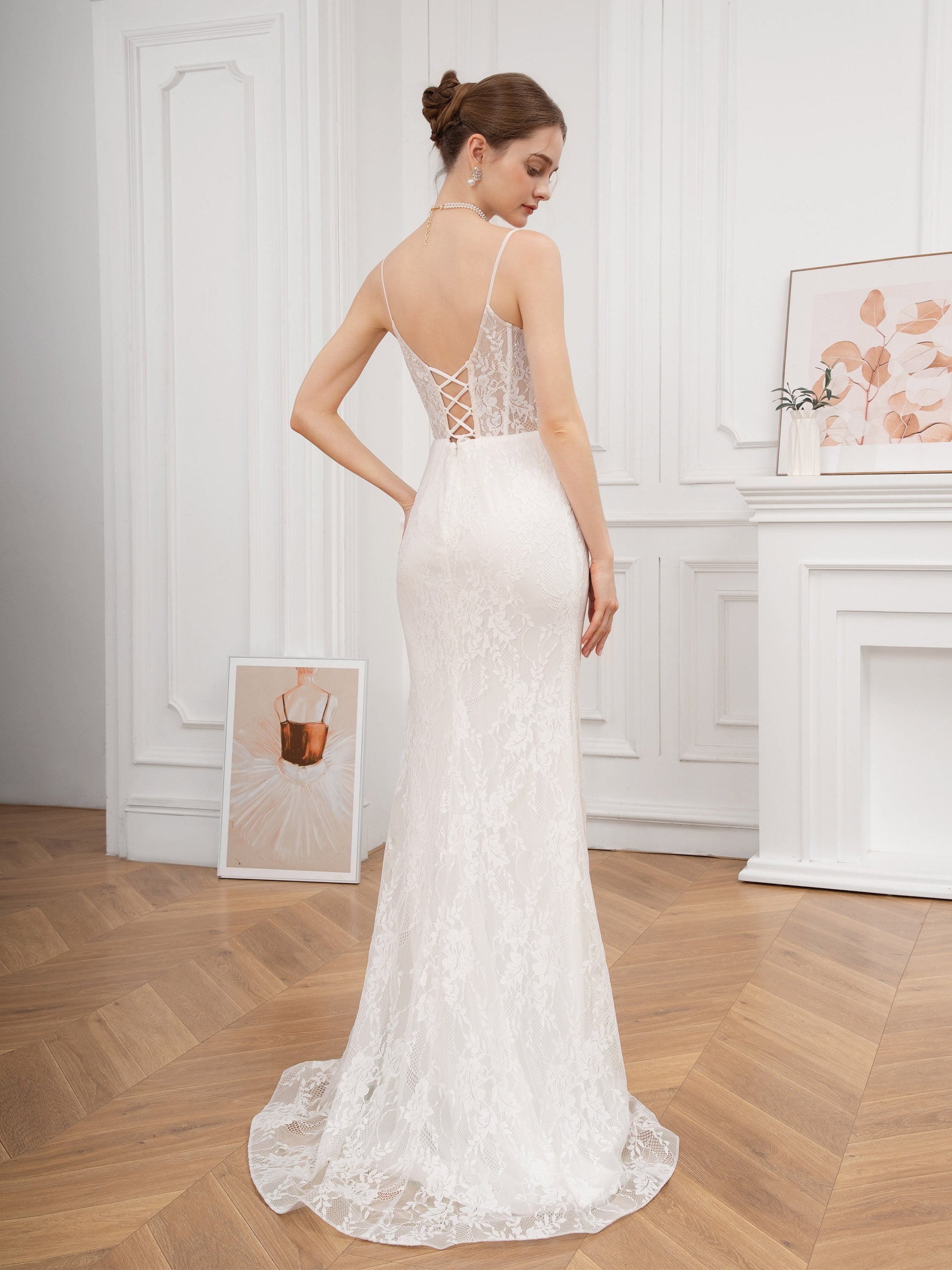 Floral Lace Cross-Back Mermaid Wedding Dress