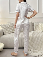 Women Leopard Jacquard Satin Pajama Set