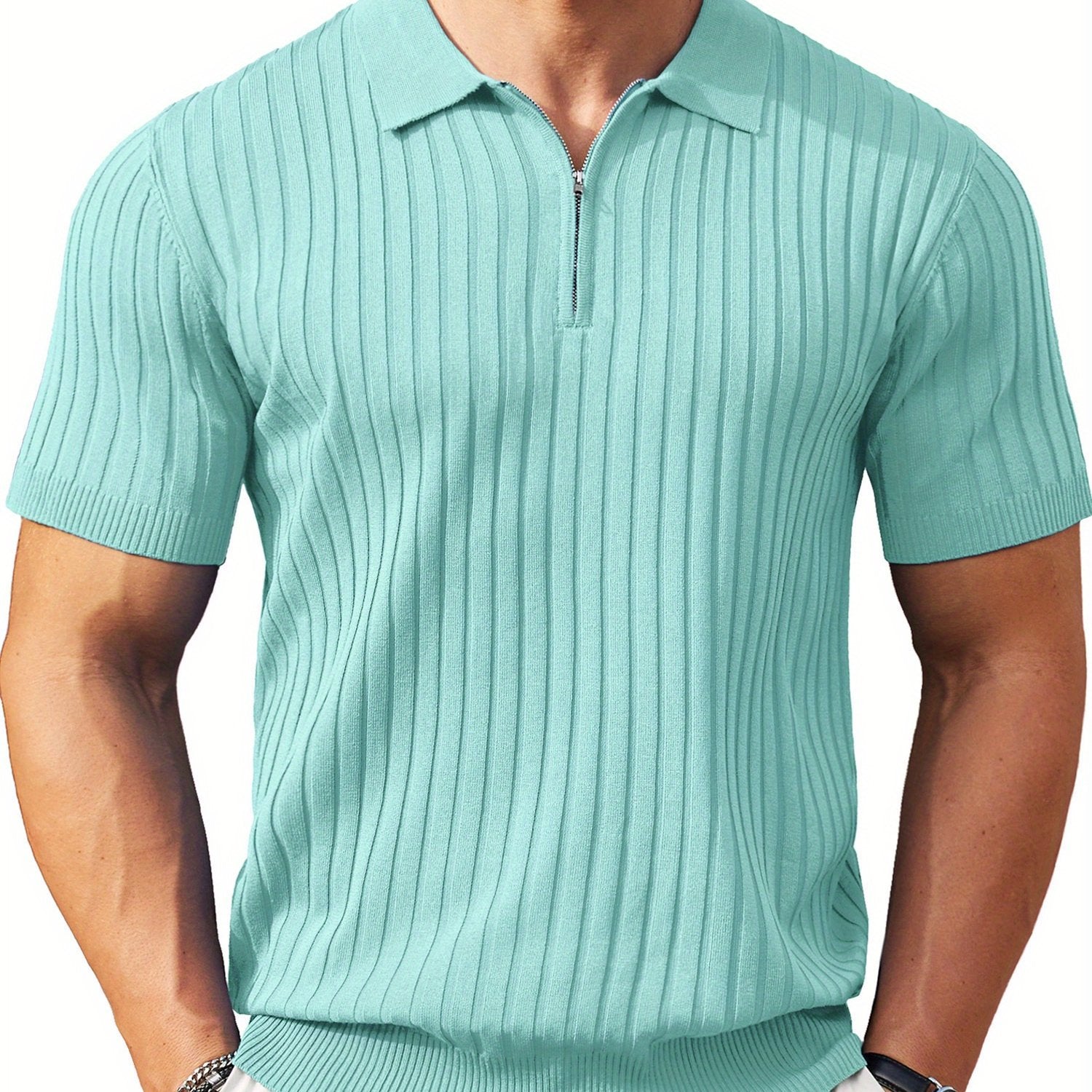 Zipper Knit Mens Polo Shirt