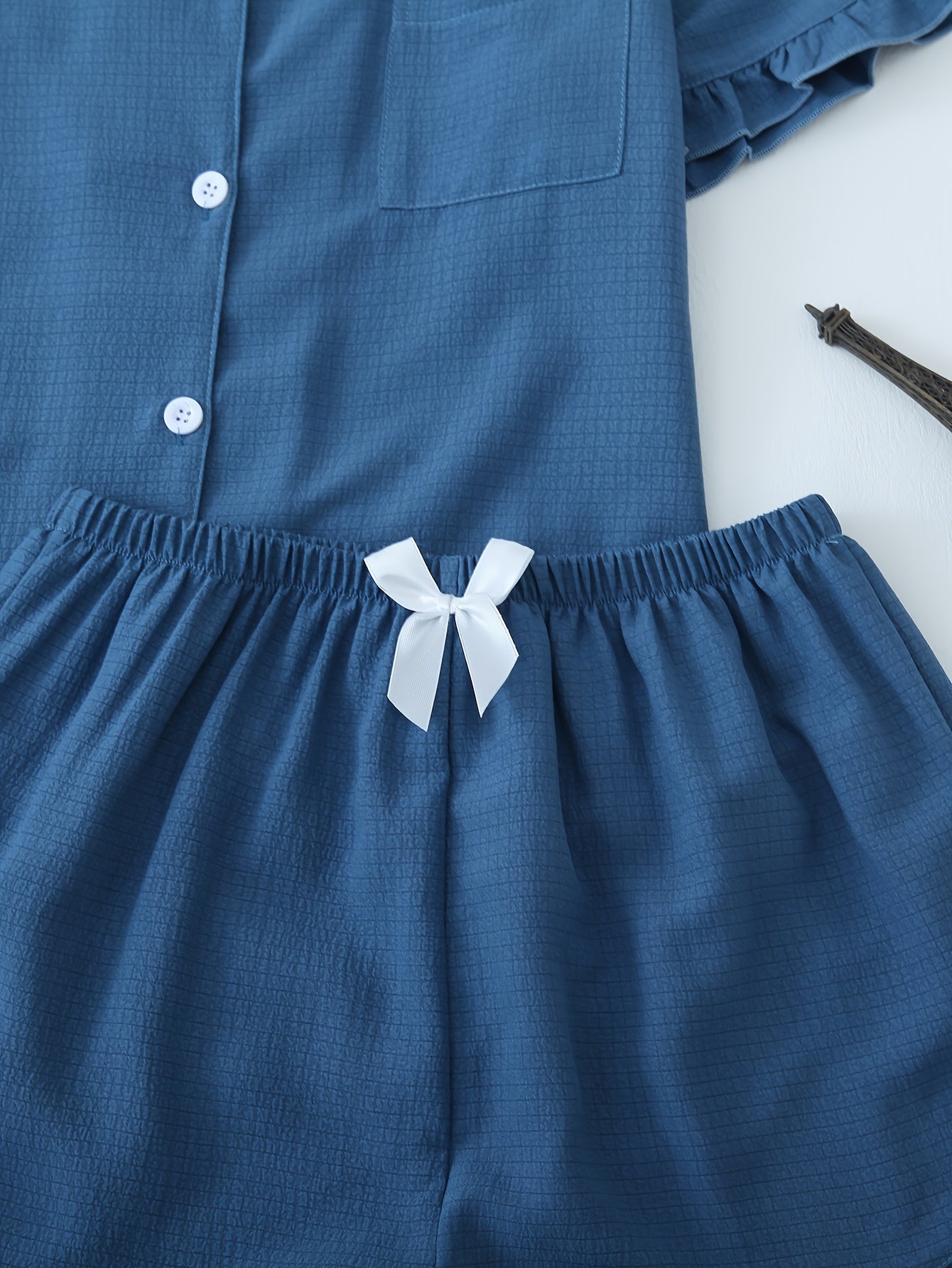 Women Ruffle Hem Pajama Shorts Set