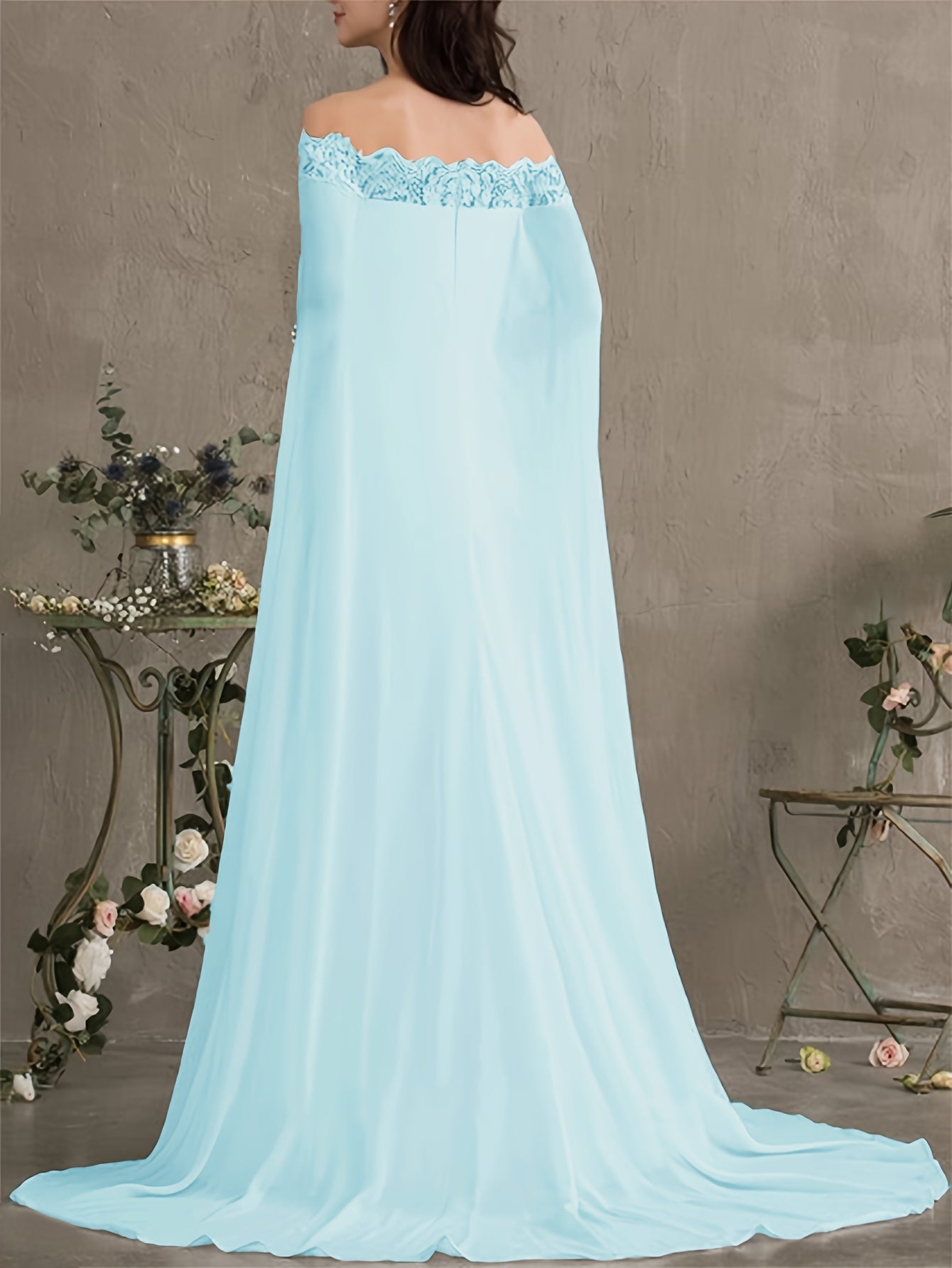 Off Shoulder Lace Cape Wedding Dress