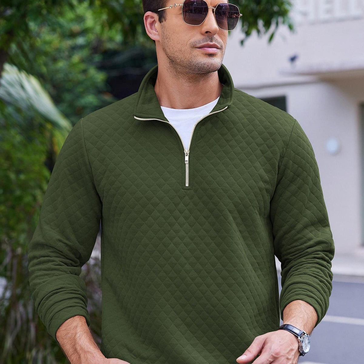 Zip Jacquard Knit Pullover