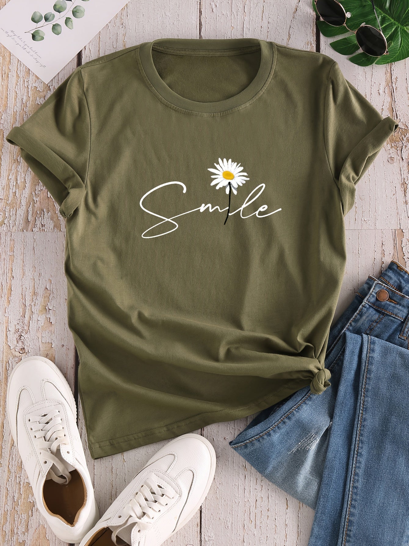 Women’s Floral & Letter Print Crew-Neck T-Shirt