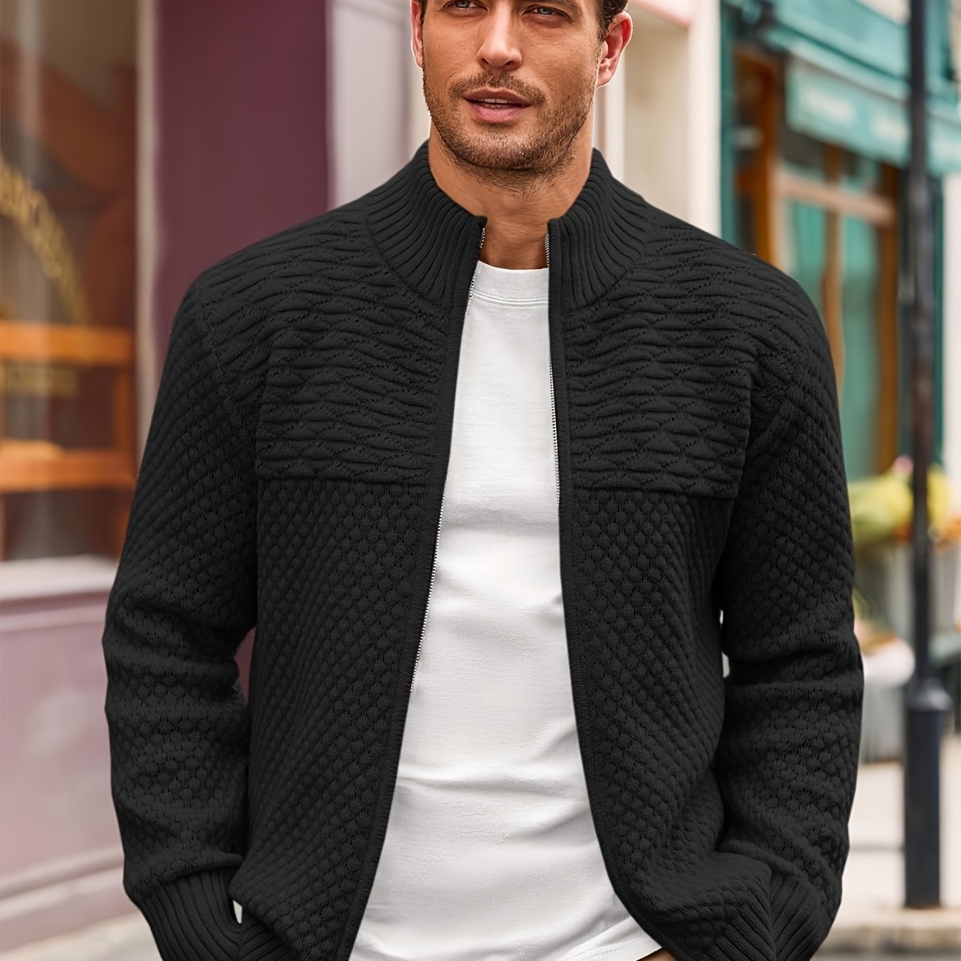 Zip Stand Knit Cardigan