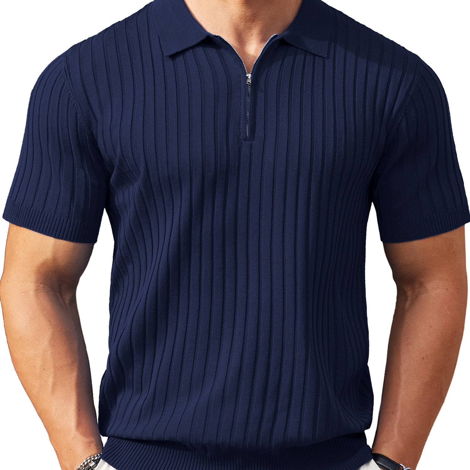 Zipper Knit Mens Polo Shirt