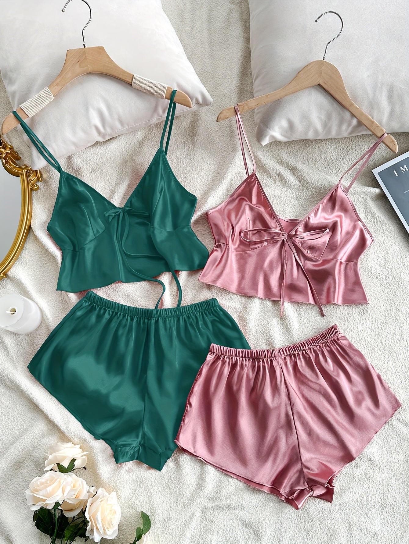 Women Satin Cami Pajama Shorts Set