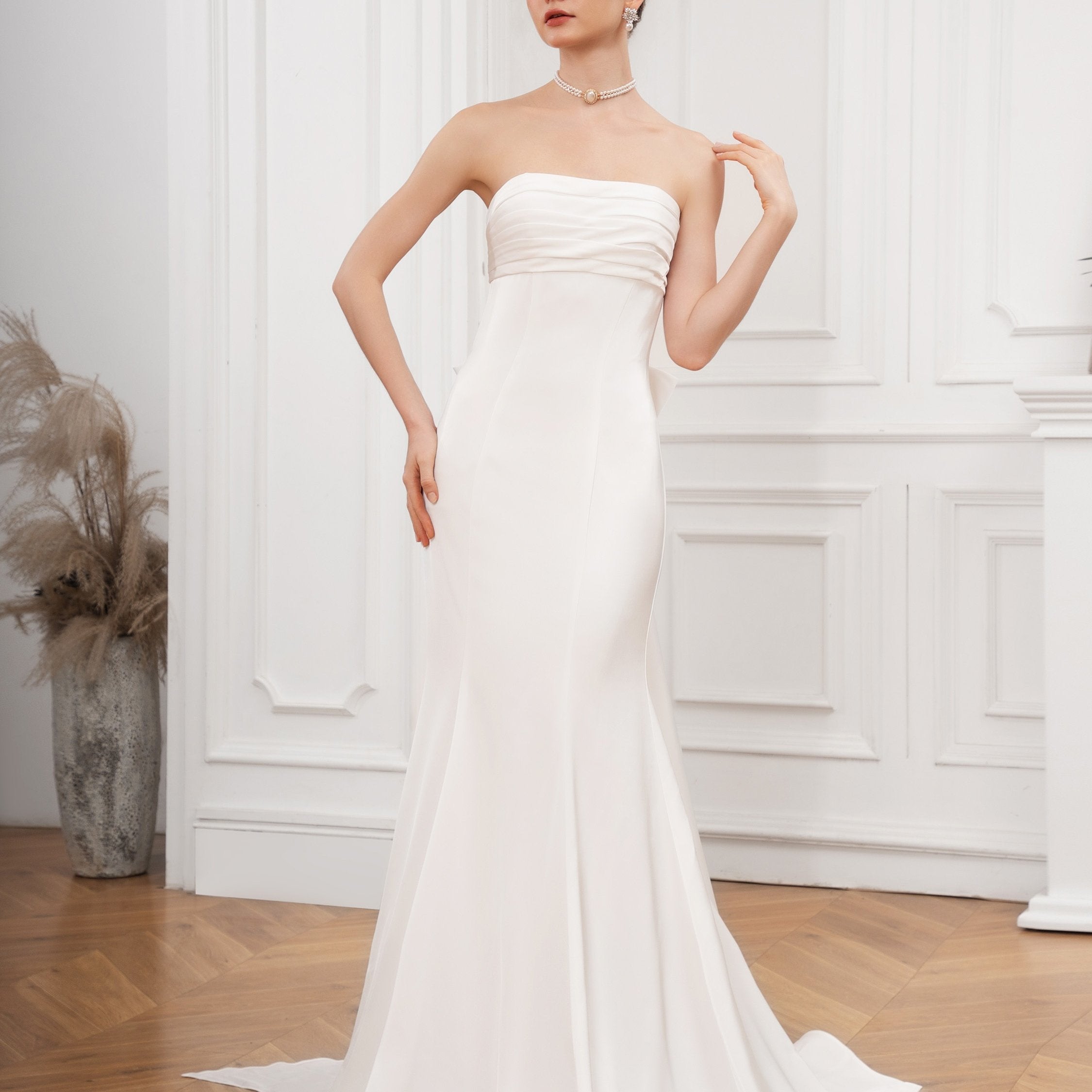 Bow Back Strapless Wedding Gown