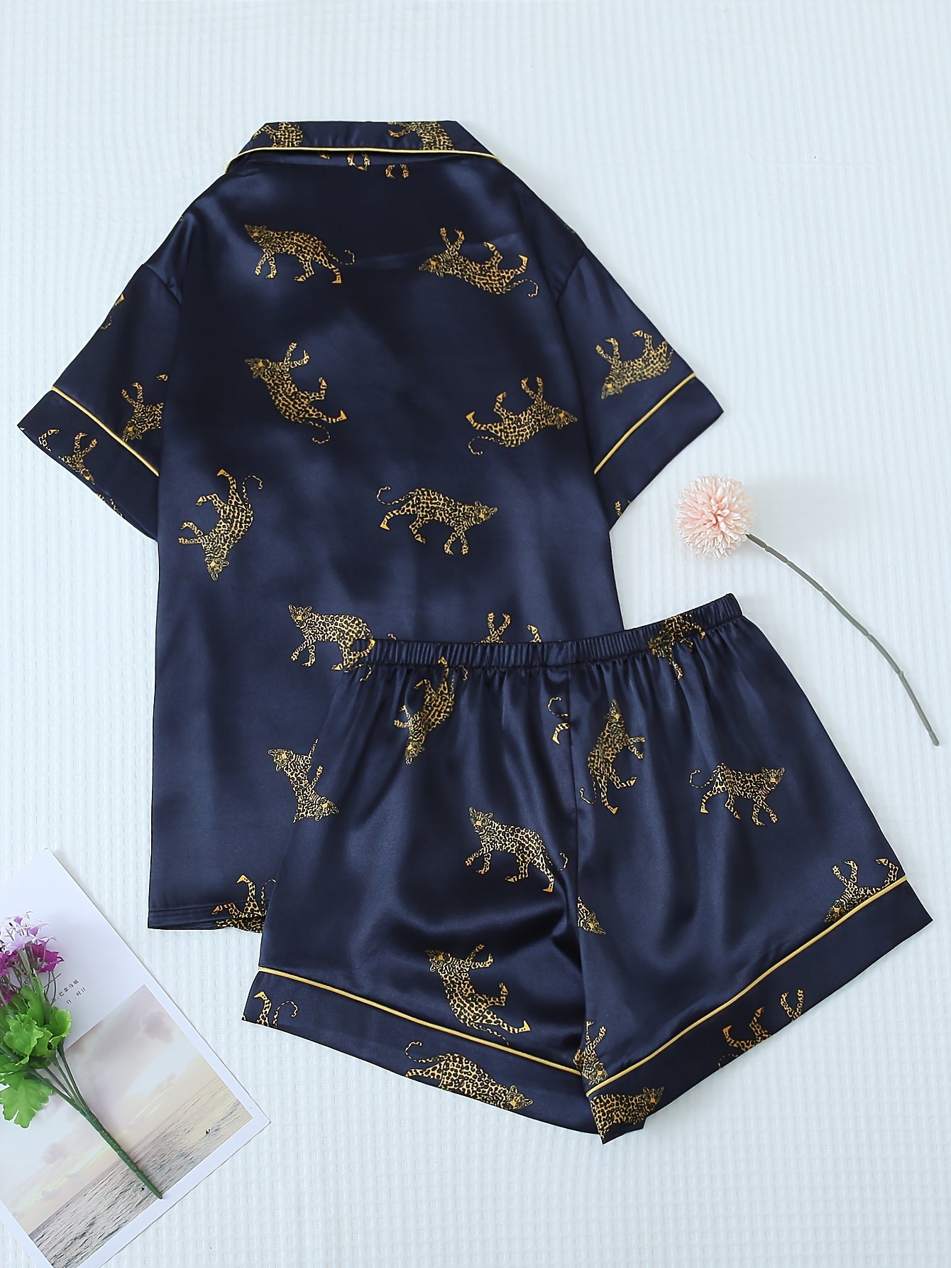 Women Leopard Satin Pajama Set