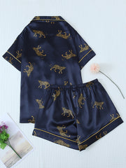 Women Leopard Satin Pajama Set